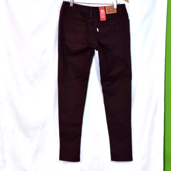 Levis 535 Super Skinny Jeans Leather Look Front Burgundy Wmn Sz 8 Med W29 | L30 - Picture 2 of 11